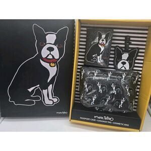 Boston Terrier 3 Pc Travel Gift Set Marc Tetro Passport Luggage Makeup Bag NEW